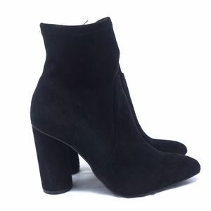 Vegan Black Microsuede Ankle Heeled Bootie